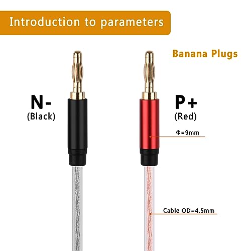 HIEbee High Fidelity Speaker Cable, Bare Copper Open Wire to Gold-Plated Banana Plug, Speaker Jumper Cable Terminal for Audio Speaker Amplifier (2pack 1ft)