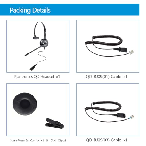 Telephone-Headset with Noise-Cancelling Microphone – Call Center Quick Disconnect (QD) Headset with RJ09 Cables, compatible with Yealink, Grandstream, Polycom, Snom, Fanvil, and Mitel Phones (Mono) - size: Mono