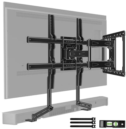 HOME VISION Full Motion TV Mount with Soundbar Bracket, 32-85" TVs, 132 lbs | ±65° Swivel & Tilt, Dual Articulating Arms, Soundbar Moves with TV, Fits 8"/12"/16" Studs,VESA 600x400 - size: 32-85" FM w/5745