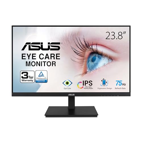 ASUS 24”1080P Monitor(VA24DQSB)-Full HD,IPS,75Hz,Speakers Adaptive-Sync Low Blue Light Flicker Free VESA Mountable Frameless, HDMI DisplayPort, VGA, USB hub Height Adjustable, Black,12.8"x21.3"x2.1" - style: IPS 75Hz Height Adjustable