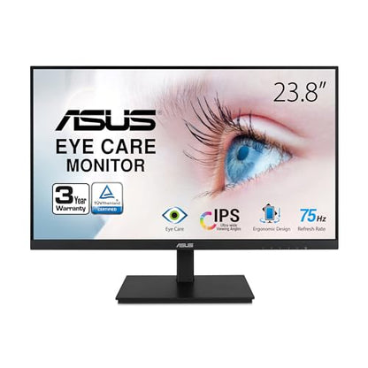 ASUS 24”1080P Monitor(VA24DQSB)-Full HD,IPS,75Hz,Speakers Adaptive-Sync Low Blue Light Flicker Free VESA Mountable Frameless, HDMI DisplayPort, VGA, USB hub Height Adjustable, Black,12.8"x21.3"x2.1" - style: IPS 75Hz Height Adjustable