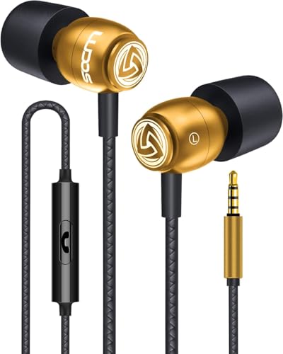 LUDOS Clamor Wired Earbuds in-Ear Headphones, 5 Years Warranty, Earphones with Microphone, Noise Isolating Ear Buds, Memory Foam for iPhone, Samsung, School Students, Kids, Women, Small Ears - Gold - color: Gold, style: 3.5 mm