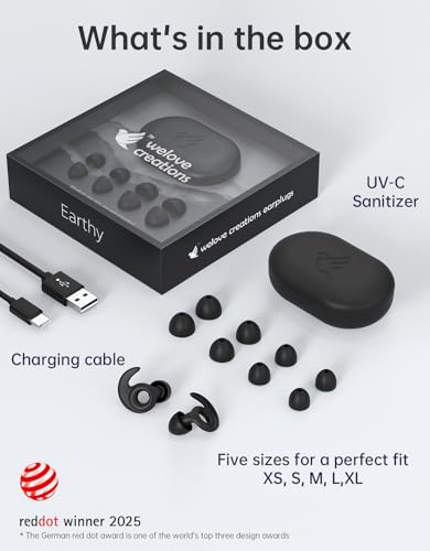 Welove Ultra-Comfy Ear Plugs with First-Ever UV Sanitizer—Reusable Earplugs for Sleep, Focus, Travel, and Noise Sensitivity |Hearing Protection |Customizable Fit | 18dB NRR Noise Reduction - color: Earthy