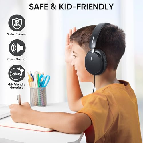 Kids Wired Headphones for School, 5-Pack, Foldable with Mic | Stereo sound, Comfortable over-ear fit, 3.5 mm jack, Ideal for classrooms, iPads, tablets, computers and travel - color: 5 Pack-Black