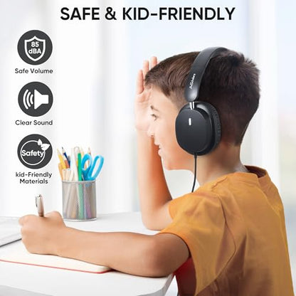 Kids Wired Headphones for School, 10-Pack, Foldable with Mic | Stereo sound, Comfortable over-ear fit, Foldable design, 3.5 mm jack, Ideal for classrooms, iPads, tablets and computers - color: 10 Pack-Black