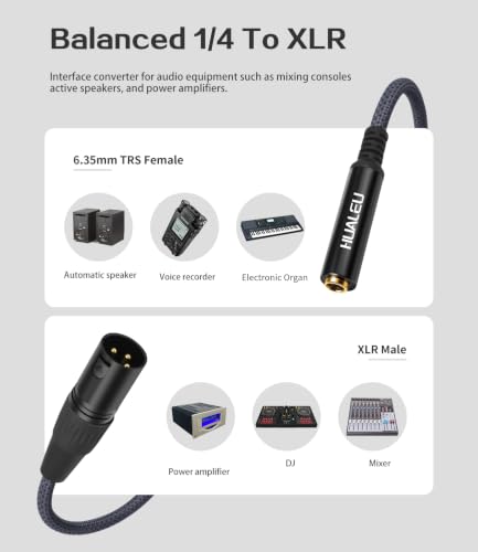 1Ft 1/4 6.35 TRS Female to 3Pin XLR Male Balance Adapter-2Pack Black - color: 1/4 F to XLR M/Black