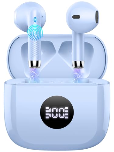 Wireless Earbuds, 2026 Bluetooth Headphones 5.4 HiFi Stereo, in-Ear Ear buds with 4 ENC Noise Cancelling Mics, 40H Playtime Sport Ear Buds with Charging Case, IP7 Waterproof Earphones with LED Display - color: Whale Blue