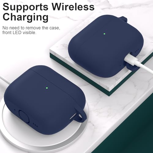 for AirPods Pro 3 Case Cover, Protective Soft Silicone with Keychain Cleaning Pen for Women Men for Apple AirPods Pro 3rd Generation Case(2025), Front LED Visible, Midnight Blue - color: B-Midnight Blue