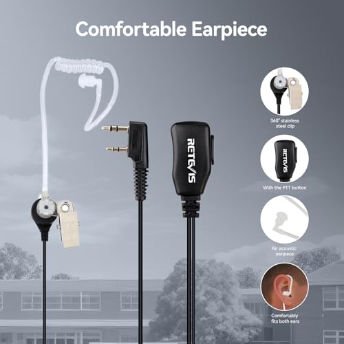 Retevis RT21H Walkie Talkies Long Range, 2 Way Radio with Earpiece 10 Pack | RT21 V2.0 for School Security, Durable FRS Two Way Radio, Shatterproof Hidden Display, Upgraded Type-C, Surveillance Headset