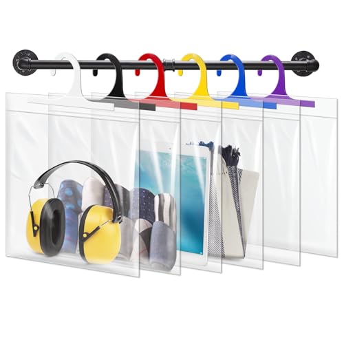 24 Pack Hanging Storage Bags, Headphone Storage Bags, Colorful Large Hook 10 x 12.5-inch Clear Plastic Bags for Classroom, Library, and Pharmacy Use