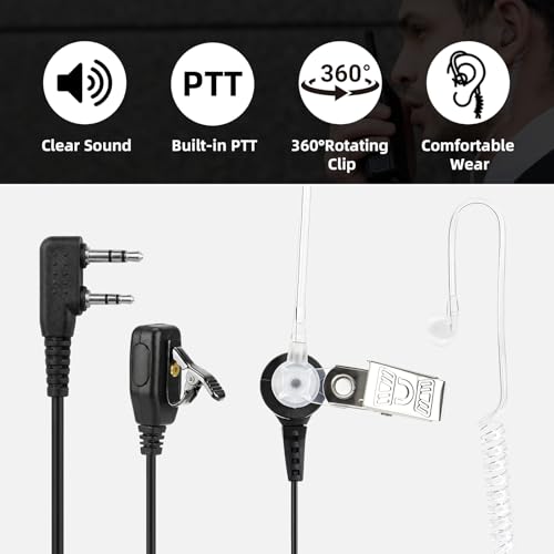 BAOFENG Walkie Talkies Earpiece with Mic,Comfortable Acoustic Tube(2 Pack) | 3.5mm Jack K-type interface Radio Earpiece,2-Pin Headset with Mic,Compatible with BF-888S,RT22,UV-5R Two Way Radio