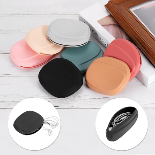 HARFINGTON Earbuds Cases, Wired Earphone Case Holder Organizer, Silicone Ear Buds Case Small for USB Cable, Earphones, Black - color: Black