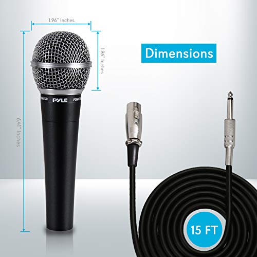 Pyle Professional Dynamic Vocal Microphone - Moving Coil Dynamic Cardioid Unidirectional Handheld Microphone & Pro Includes 15ft XLR Cable to 1/4'' Audio Connection, Connector, Black