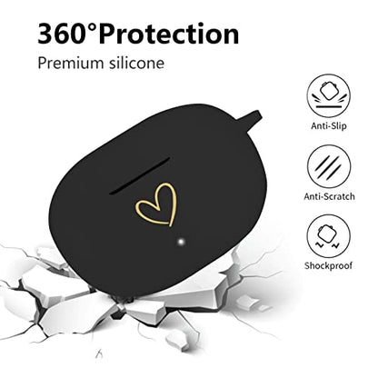 Compatible with Beats Studio Buds 2021, Soft Silicone Case with Gold Heart Pattern for Beats Studio Buds Case with Cute Butterfly Keychain for Girls Women (Black) - color: Black