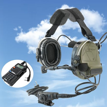 HEARFALCOM Tactical Headset C5 PRO Headphones with Mic Noise Cancelling for kenwoo Two-Way Radio for Airsoft CS Gaming - color: Green