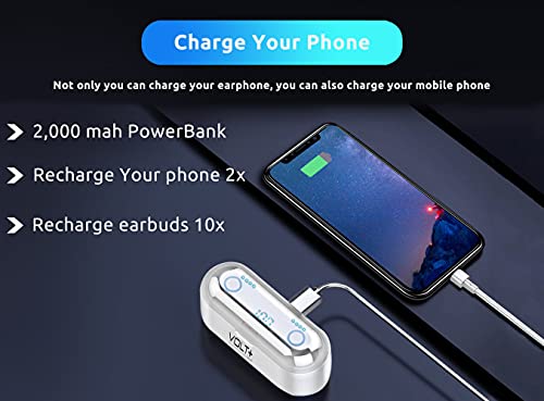 Wireless V5.3 Bluetooth Earbuds Compatible with Samsung Galaxy A32 5G and 2,000Mah PowerBank LED Display, Mic 8D Bass IPX7 Waterproof/Sweatproof - color: WHITE + POWERBANK