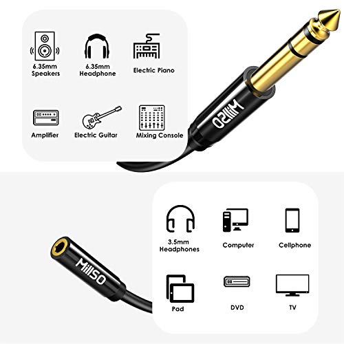 1/4 to 3.5mm Headphone Adapter TRS 6.35mm 1/4 Male to 3.5mm 1/8 Jack | Stereo Audio Jack Adapter for Amplifiers, Guitar, Keyboard Piano, Home Theater, Mixing Console, Headphones - 12 inch / 30 CM - color: Piano Black, size: 1 FT