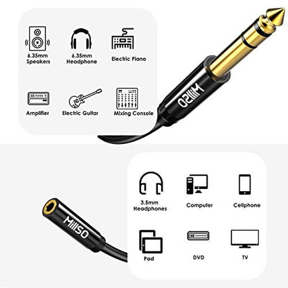 1/4 to 3.5mm Headphone Adapter TRS 6.35mm 1/4 Male to 3.5mm 1/8 Jack | Stereo Audio Jack Adapter for Amplifiers, Guitar, Keyboard Piano, Home Theater, Mixing Console, Headphones - 12 inch / 30 CM - color: Piano Black, size: 1 FT