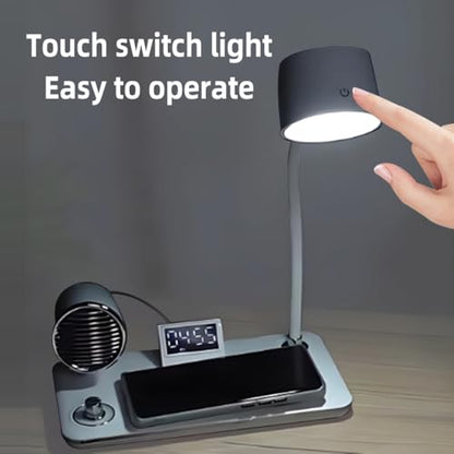 IHAO Smart LED Desk Lamp with Wireless Charger & Bluetooth Speaker, 15W Fast Charging Station for Phone & Earbuds Touch Control 3 Light Modes Alarm Clock Adjustable Eye-CareTable Lamp-HYT1772 Black - color: Table Lamp 4in1 with bluetooth speaker HYT1772 B