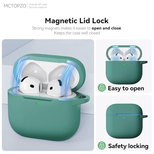 for AirPods 4 Case 2024 with Cleaner Kit & Keychain-Magnetic Green | Silicone Protective Cover for Apple AirPods 4th Generation Case,for Women Men,One-Piece Design,Shockproof,Dust Proof,Magnetic - color: A1-Magnetic Green