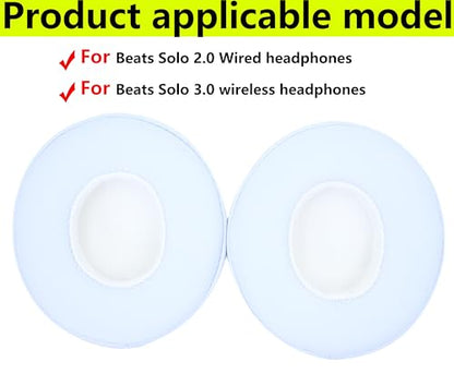 Replacement Ear Pads Compatible with Beats Solo 3.0 Wireless White | for Beats Solo2 wired headphones Memory Foam/Protein Leather Earpads Earmuffs(Not for Studio headphones) - color: White