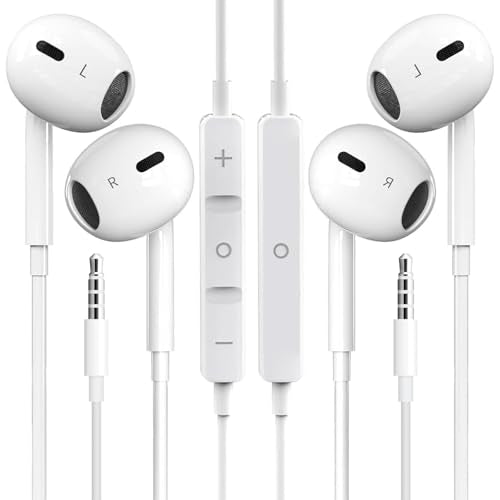 【2 Pack】Wired Earbuds, 3.5mm Headphones Wired, 3.5mm Jack in Ear Headphones with Microphone & Volume Control, Compatible with iPhone, iPad, iPod, Android, Laptop, PC, MP3, MP4 Most 3.5mm Audio Devices