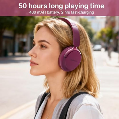 B8 Bluetooth Headphones Over Ear, 6 EQ Music Modes and 50H Playtime Deep Bass Wireless Headphones with Mic, Lightweight Folding HiFi Stereo Headset for iPad/Travel/Tablet/PC/Home Red - color: Red