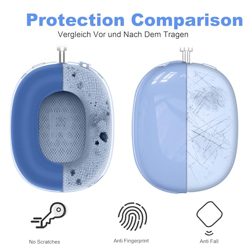Aiivioll 3 in 1 Silicone Case Cover for AirPods Max Headphones, Clear Soft TPU Ear Cups Cover/Ear Pad Case Cover/Headband Cover for AirPods Max (2024/2020), Ear Cushions Cover for AirPods Max(Blue) - color: Dark Blue