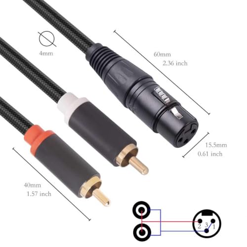 16FT Female XLR to Dual RCA Y Splitter Patch Cable,Unbalanced XLR Female to 2 RCA/Phono Plug Stereo Audio Interconnect Duplicator Lead Y-Cable Adapter - size: 16 FT