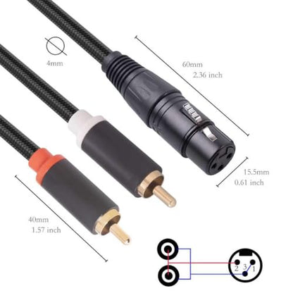 16FT Female XLR to Dual RCA Y Splitter Patch Cable,Unbalanced XLR Female to 2 RCA/Phono Plug Stereo Audio Interconnect Duplicator Lead Y-Cable Adapter - size: 16 FT