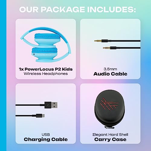 PowerLocus Kids Headphones Over-Ear, Bluetooth Wireless Headphones for Kids,with Microphone, Safe 85DB Volume Limited, Foldable with Carry Case, Audio Cable, Micro SD mode for Online Classes,PC,Phones - color: Blue