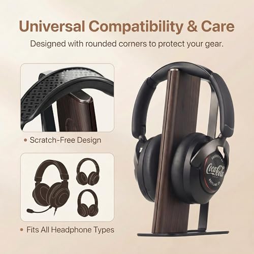 Headphone Stand Desk Cute, No Assembly, Dark Brown | Weighted Base Headset Holder for AirPods Max Sony Bose Beats Sennheiser, Stable Gaming & Studio Earphone Rack, - color: DARK