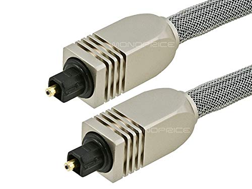 Monoprice Premium S/PDIF (Toslink) Digital Optical Audio Cable - Silver - 3 Feet | Heavy Duty Mesh Jacket, Metal Connector Heads, For Play Station, Xbox one, Home theater & More - size: 3ft