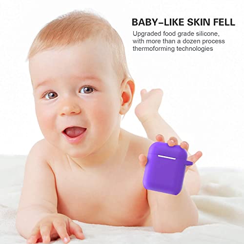 Compatible with AirPods Case Cover, Full Protective Silicone Skin Dust-Proof Designed for Apple AirPods 1st 2nd Generation with Keychain, Front LED Visible, Purple - color: C-Purple