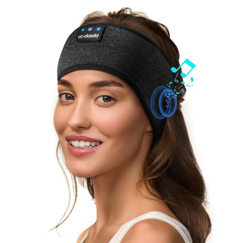 LC-dolida Sleep Headphones Bluetooth Headband Mask, Sweat Resistant Sports Wireless Earphones, Ultra-Thin HD Stereo Black Headband Speaker Sleeping Eye Mask for Women Men Teen Running Cool Gadgets - color: Star Black