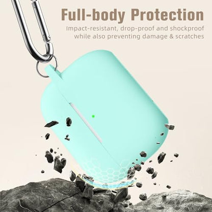 Hamile Compatible with AirPods Pro Case Protective Silicone Case Shockproof Cover Skin for Apple AirPod Pro 2019 Charging Case, with Keychain, Mint Green - color: Mint Green