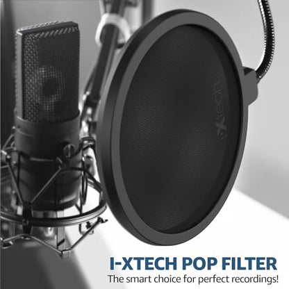 Pop Filter for Mic Microphone, Blue Yeti Mic Pop Filter Dual Layered Wind Pop Screen with a Flexible 360 Degree Gooseneck Clip Stabilizing.