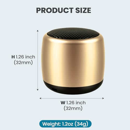 Best Mini Portable Bluetooth Speaker with HD Sound & Bass I Smallest Wireless Bluetooth Speakers for Phone/PC/Tablet I Photo Selfie Button Answer Phone Calls I Cute Tiny Speaker (Gold) - color: Gold