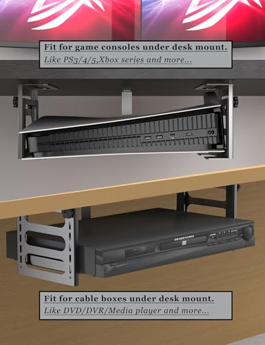 Adjustable Under Desk Mount Holder, (Black) | Fit for Holding NAS System, Battery Backup, Desktop Tower, Video Game Console, Mini Pc, Cable Box, Projector, Wall Mounted