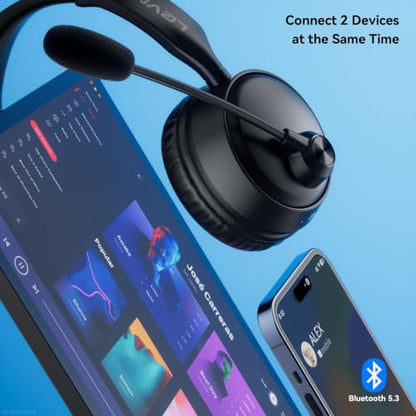 Wireless Headset with Mic for Work, Wireless Headset with Microphone AI Noise Cancelling, Bluetooth 5.3, 60H Battery, Mute Button, Comfortable Over Ear Headphones for PC, Laptop, Call Center, Office