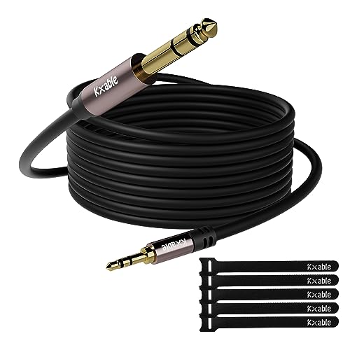 Kxable 3.5mm to 6.35mm Stereo Audio Cable 50 Feet, Long 1/4 to 1/8 inch Headphone Cable Jack, Hi-Fi Sound, Gold Plated Connectors, OFC Core, Black Cable (with 5 pcs Cable Ties) - 50ft - size: 50 Feet