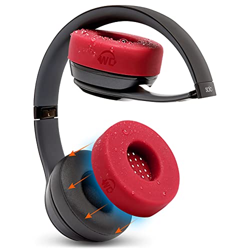 WC SweatZ Solo - Patented Earpad Sweat Covers for Beats Solo 4, Solo 3 & Solo 2, Made by Wicked Cushions | Sweatproof & Machine Washable | Red - color: Red