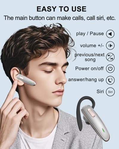 Bluetooth Earpiece V5.1, Wireless Hands-Free Headset with Noise Cancellation, Built-in Microphone for iPhone Android Business Calls - Grey - color: Grey, style: Single Bluetooth headset