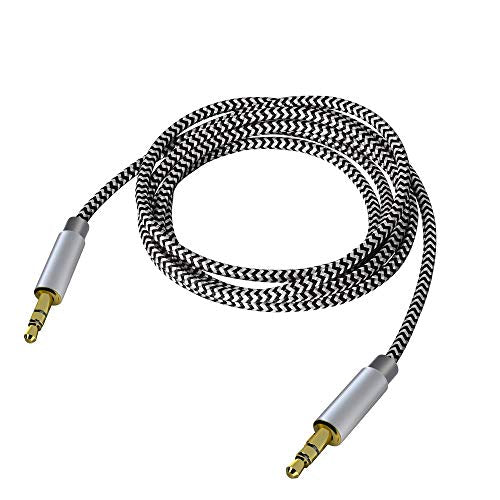 3.5mm Stereo Audio Cable Extension Male to Male Nylon Braided 10ft/3m Tangle-Free AUX Cable for Headphones, iPods, iPhones, iPads, Home/Car Stereos and More (Black)
