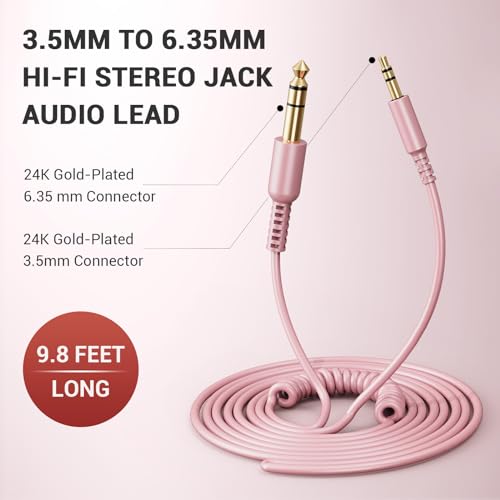 OneOdio 6.35mm to 3.5mm 6.6-9.8FT Stereo Adapter Cable Compatible with AMPs, Electronic Keyboards, Mixers, Guitars and Pro10/Pro30/Pro50 Headphones of OneOdio- Rose Gold - color: Rose Gold