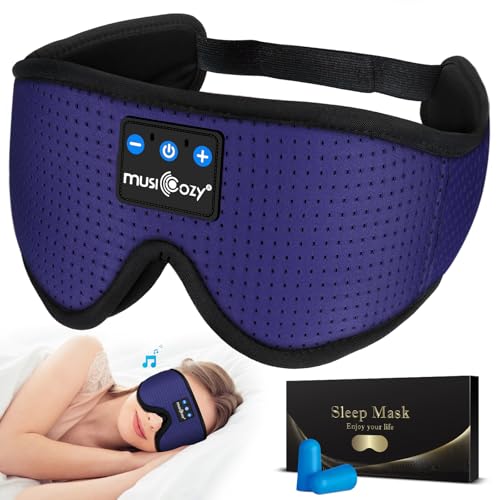 MUSICOZY 3D Sleep Headphones Bluetooth 5.4 Breathable Sleep Eye Mask | Cooling Fabric Lining with Blackout Design for Side Sleeper, HD Stereo Sound, 14 Hours Playtime for Sleep, Travel, Relaxation - color: Dark Blue