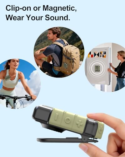 Wearable Bluetooth Speaker Mini Clip On Wireless Speaker, IPX5 Waterproof, 25H Playtime, Built in Mic for Hands Free Calls & Music, Ultra Portable Small Bluetooth Speakers for Outdoor & Jobsite Use