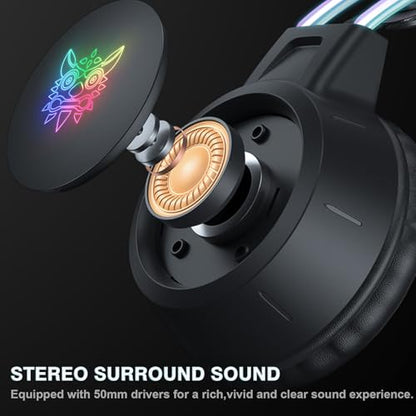 Lightweight Gaming Headset, RGB Lighting, Wired Over Ear Headphones with Mic for PC Laptop PS4 PS5 Switch, Stereo Surround Sound, Self-Adjusting Headband, Black Deer Ear - color: Black Deer Ear