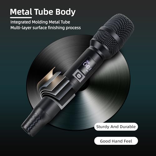 Wireless Karaoke Microphone, Dual Handheld Mic with 2.4G Dual Signal Chip, 260FT Range, 40H Rechargeable Battery, DSP Noise Cancelling, 99 Channels for Singing, Party, Church