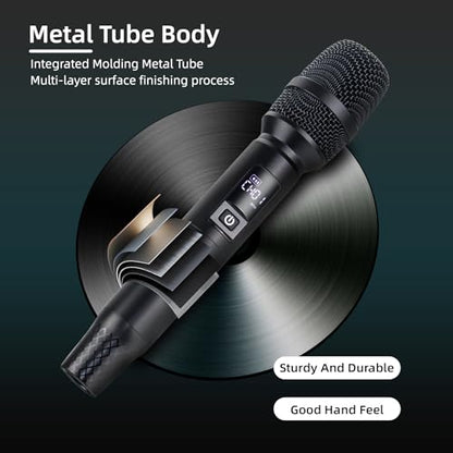 Wireless Karaoke Microphone, Dual Handheld Mic with 2.4G Dual Signal Chip, 260FT Range, 40H Rechargeable Battery, DSP Noise Cancelling, 99 Channels for Singing, Party, Church